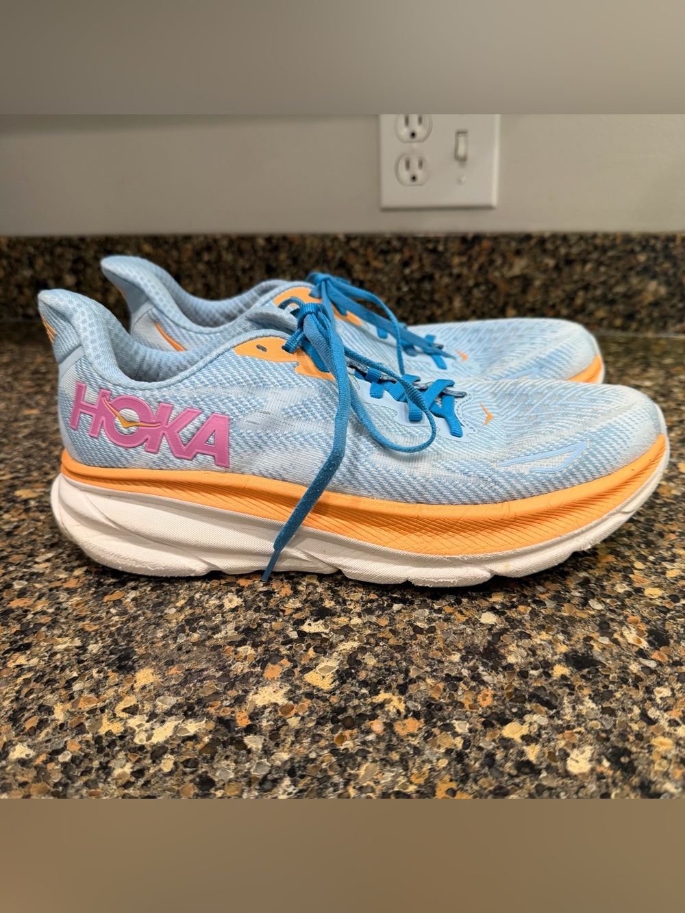 HOKA ladies 10.5 ' Light Blue and Orange Running Shoes